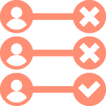 Three person icons with two corresponding crosses and one tick to represent conversion rate optimisation service (CRO)