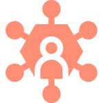 A diagram of a central customer service person with six customers, representing email marketing and crm