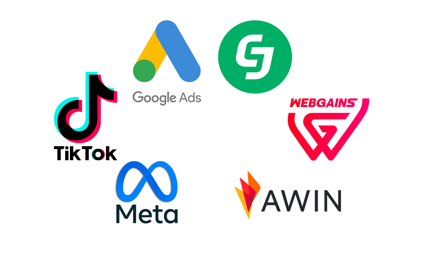 paid-media-vs-affiliate-marketing Paid media vs affiliate marketing including Google ads, TikTok ads, Meta Ads, CJ Affiliate, Webgains, and Affiliate Window logos