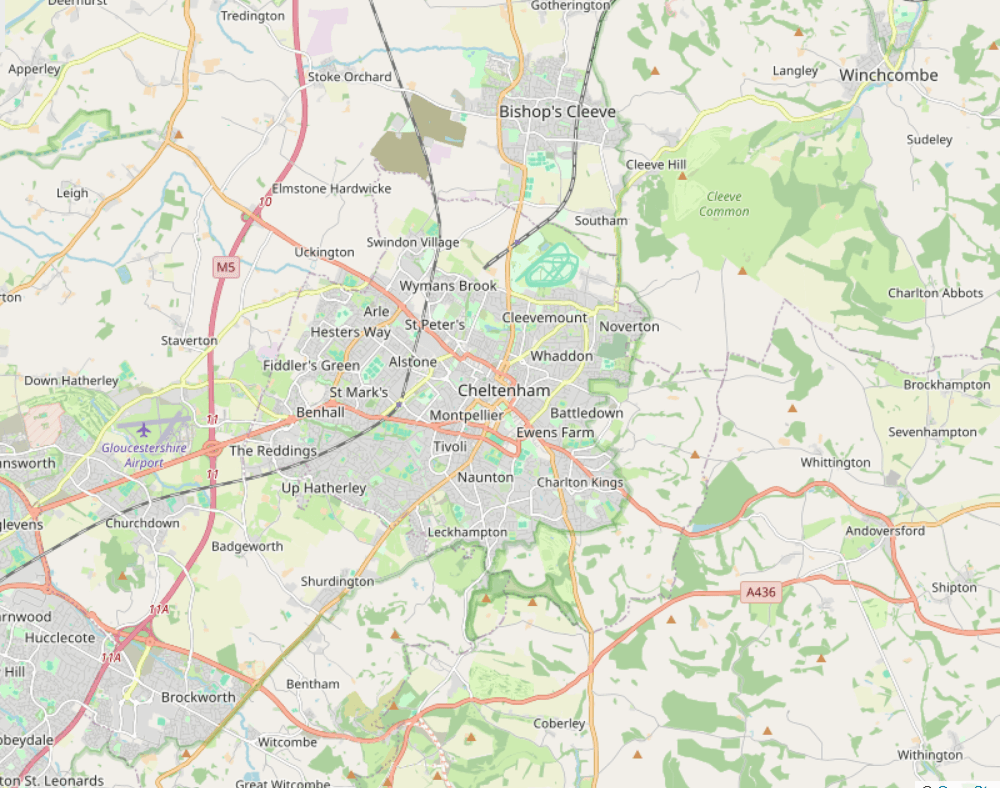 Map of Cheltenham, UK, representing where our ecommerce consultancy works