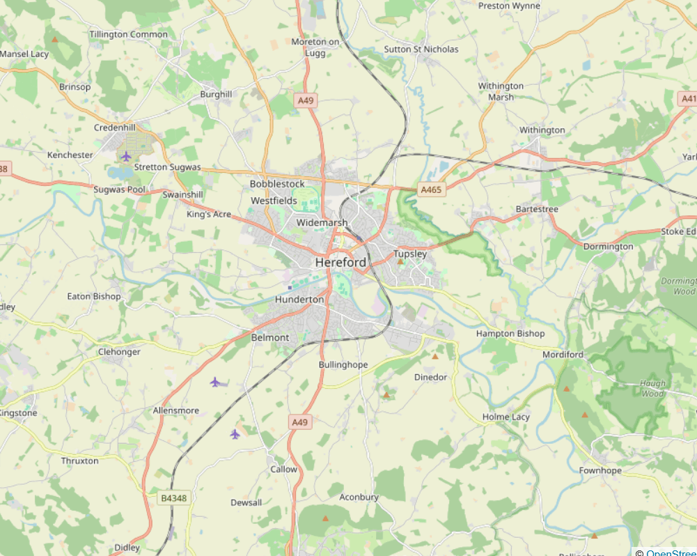Map of Hereford, UK, representing our digital marketing and ecommerce consultant in Hereford