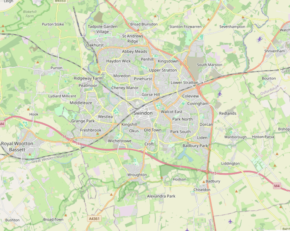 Map of Swindon, UK, representing our digital marketing and ecommerce consultant in Swindon