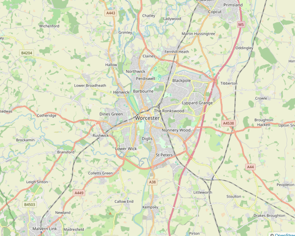 Map of Worcester, UK, representing our digital marketing and ecommerce consultant in Worcester